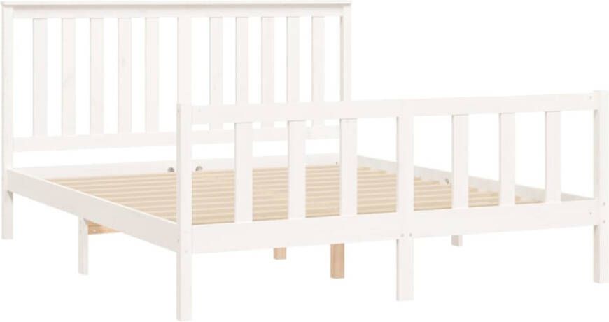 VidaXL -Bedframe-met-hoofdbord-grenenhout-wit-150x200-cm-5FT-King-Size