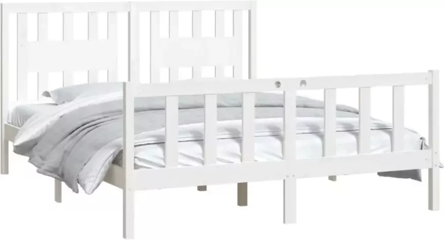 VidaXL -Bedframe-met-hoofdbord-grenenhout-wit-150x200-cm-5FT-King-Size - Foto 4