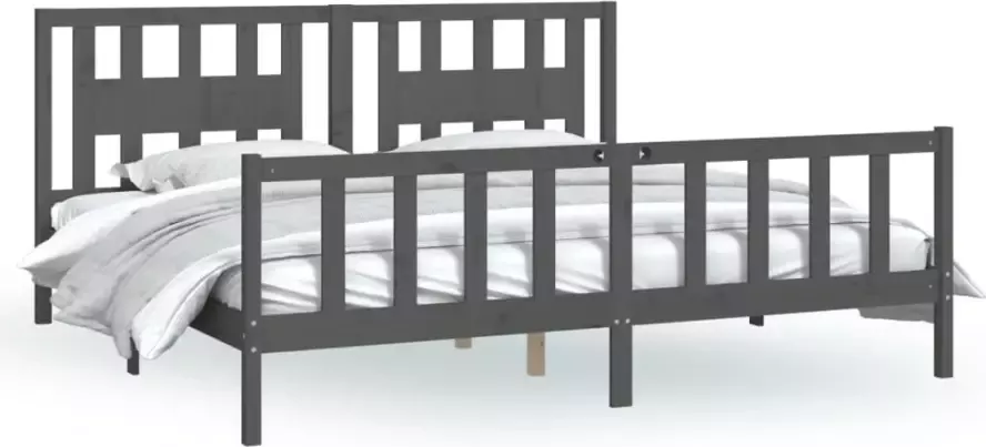 VidaXL -Bedframe-met-hoofdbord-hout-grijs-180x200-cm-6FT-Super-King - Foto 4