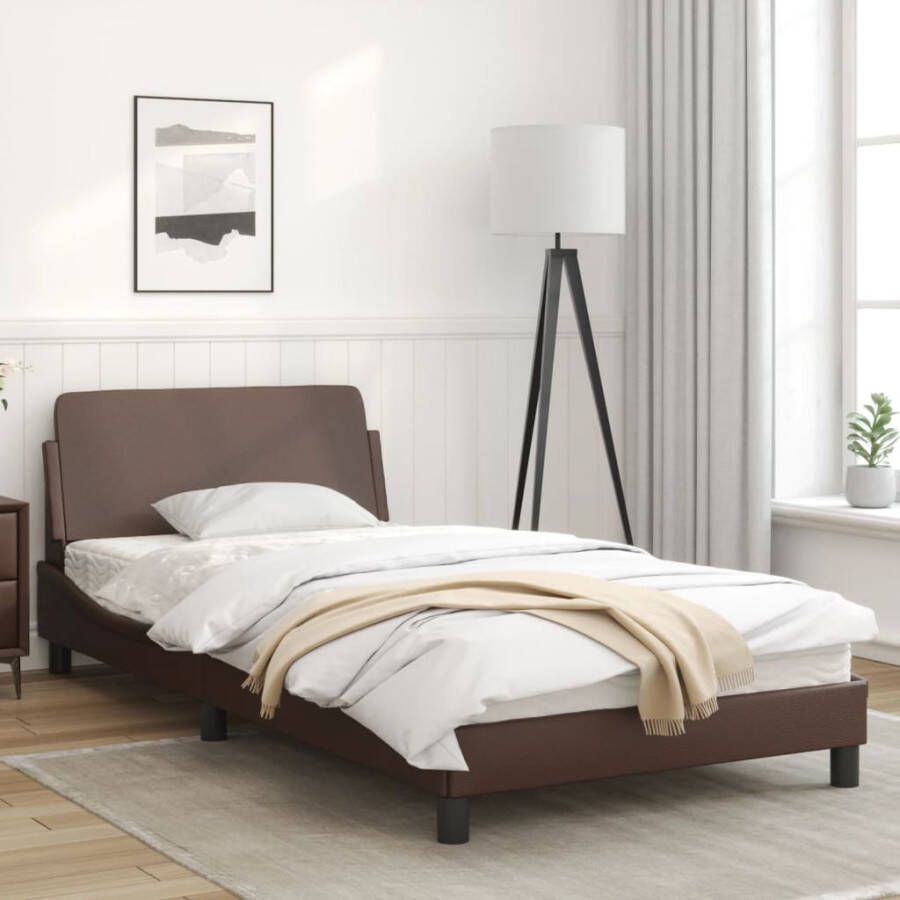 VidaXL -Bedframe-met-hoofdbord-kunstleer-bruin-100x200-cm