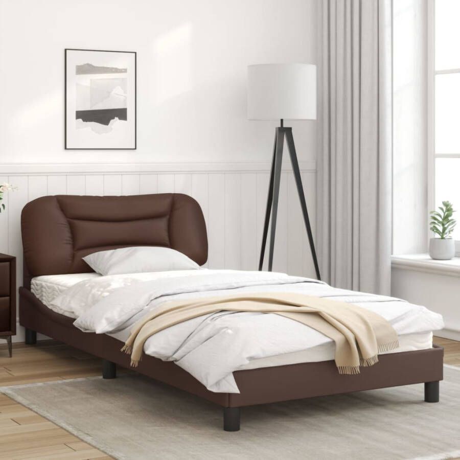 VidaXL -Bedframe-met-hoofdbord-kunstleer-bruin-100x200-cm