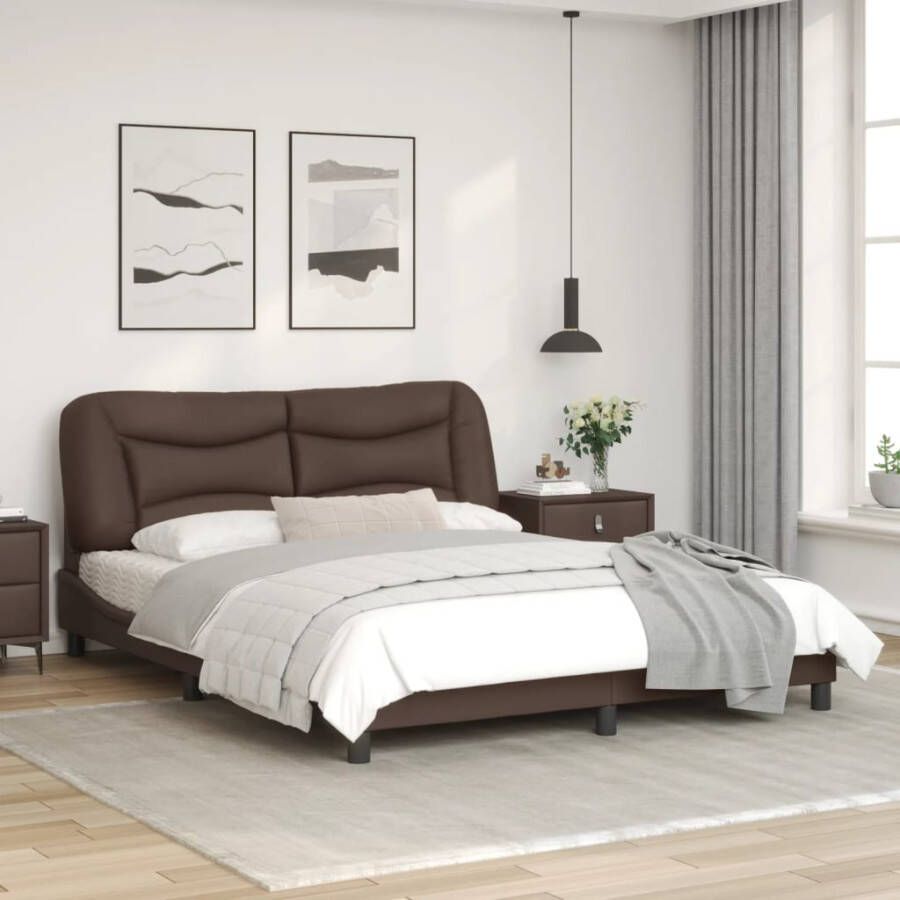 VidaXL -Bedframe-met-hoofdbord-kunstleer-bruin-160x200-cm