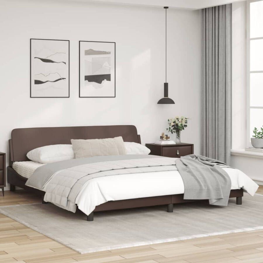 VidaXL -Bedframe-met-hoofdbord-kunstleer-bruin-180x200-cm