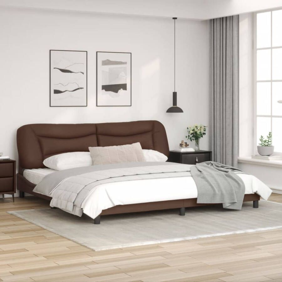 VidaXL -Bedframe-met-hoofdbord-kunstleer-bruin-200x200-cm