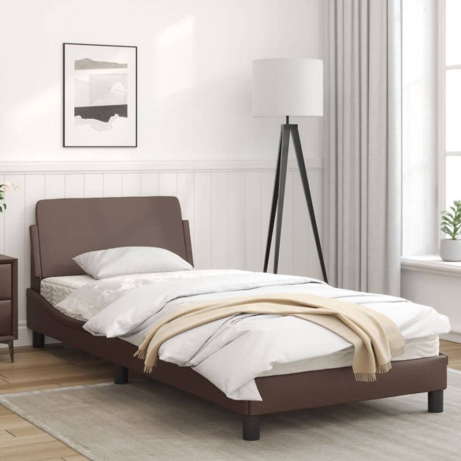 VidaXL -Bedframe-met-hoofdbord-kunstleer-bruin-90x190-cm