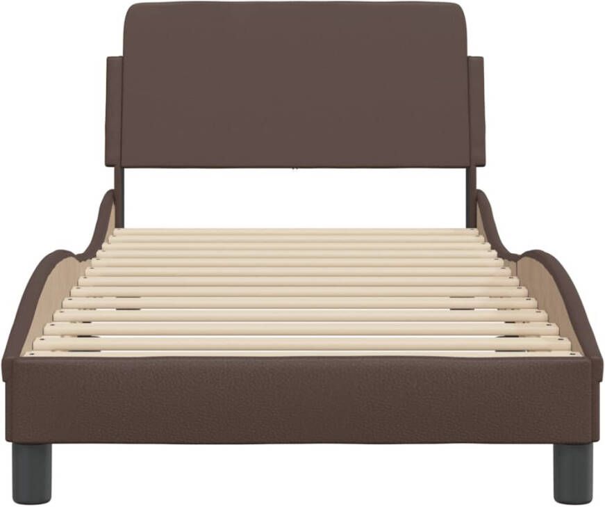 VidaXL -Bedframe-met-hoofdbord-kunstleer-bruin-90x190-cm - Foto 2