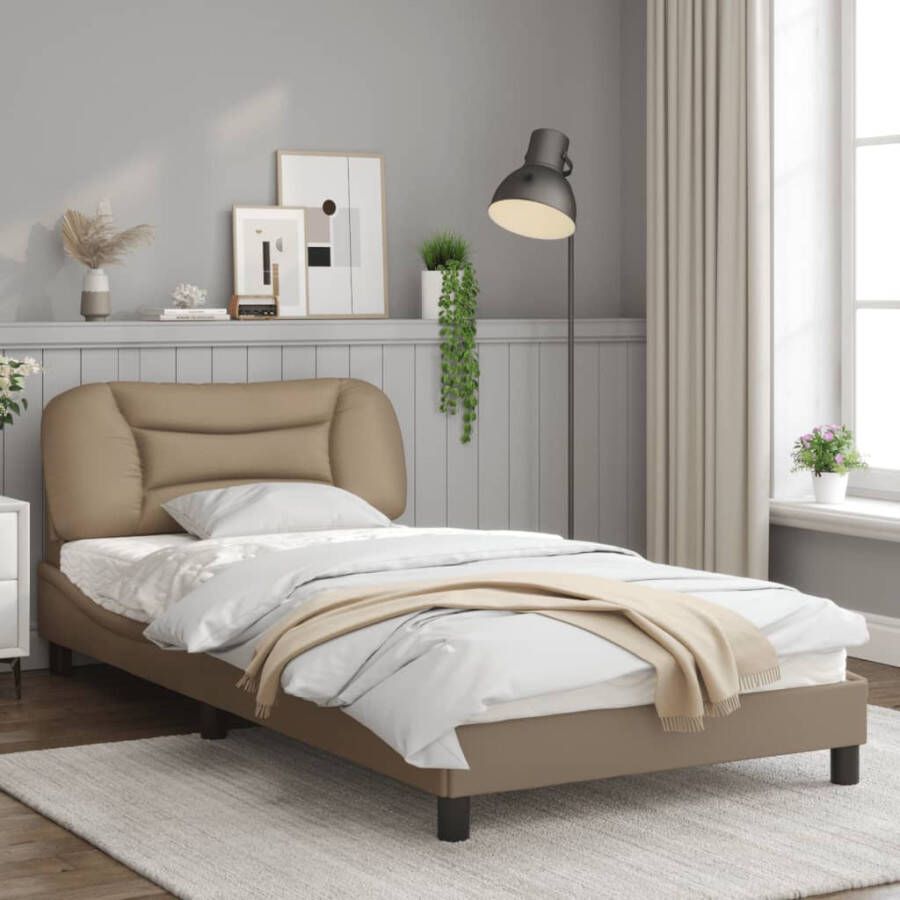 VidaXL -Bedframe-met-hoofdbord-kunstleer-cappuccinokleurig-100x200-cm