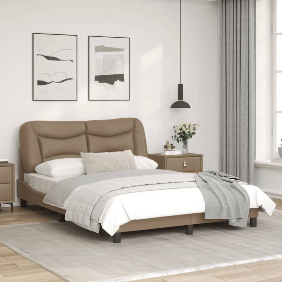 VidaXL -Bedframe-met-hoofdbord-kunstleer-cappuccinokleurig-120x200-cm