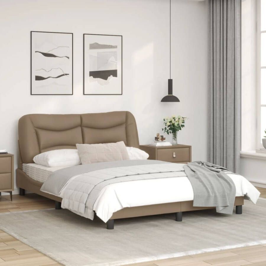 VidaXL -Bedframe-met-hoofdbord-kunstleer-cappuccinokleurig-140x200-cm