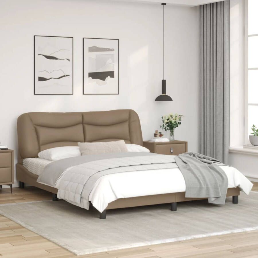 VidaXL -Bedframe-met-hoofdbord-kunstleer-cappuccinokleurig-160x200-cm