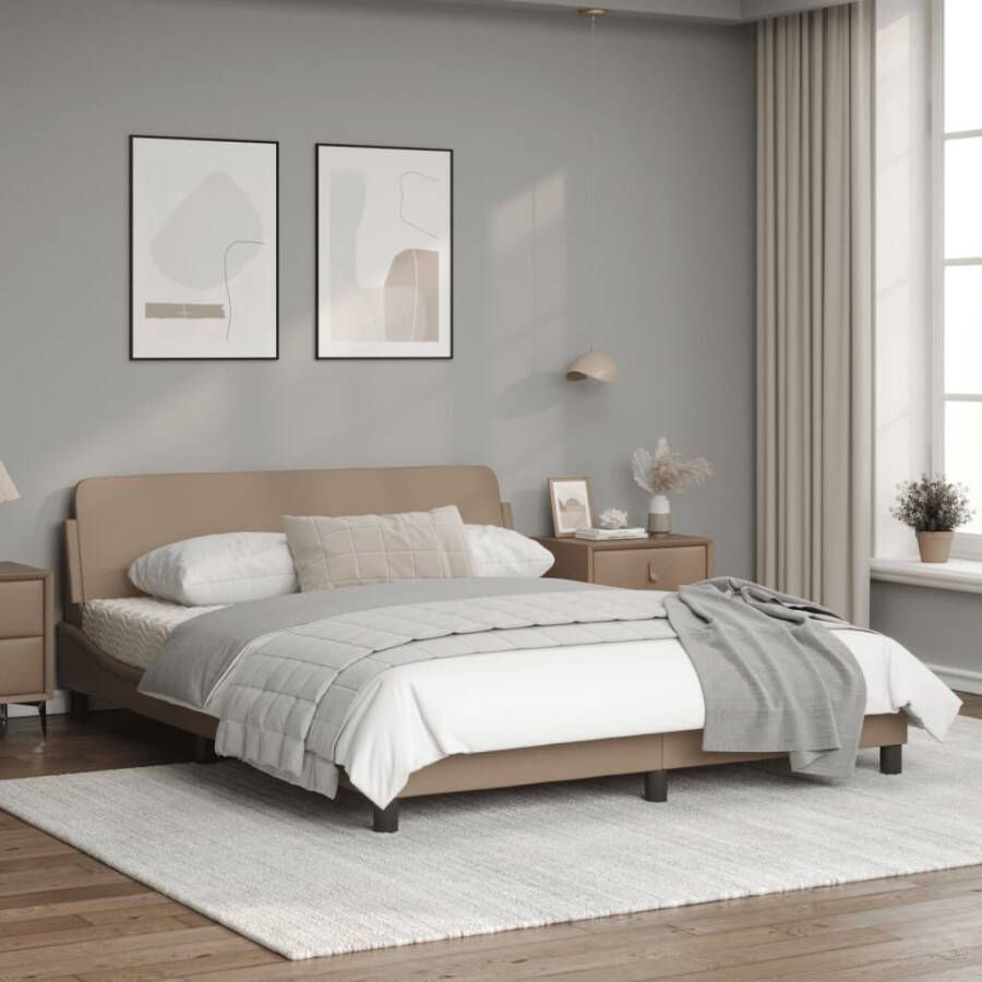 VidaXL -Bedframe-met-hoofdbord-kunstleer-cappuccinokleurig-160x200-cm