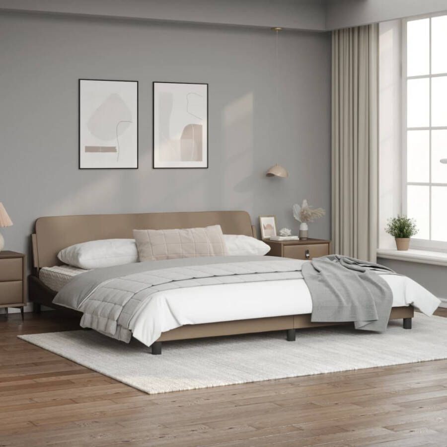 VidaXL -Bedframe-met-hoofdbord-kunstleer-cappuccinokleurig-200x200-cm
