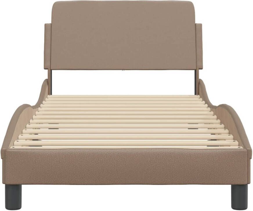 VidaXL -Bedframe-met-hoofdbord-kunstleer-cappuccinokleurig-90x200-cm - Foto 2