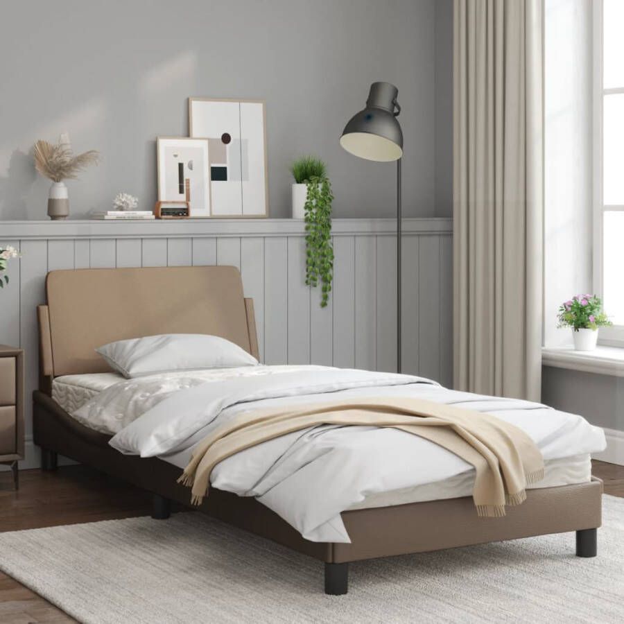 VidaXL -Bedframe-met-hoofdbord-kunstleer-cappucinnokleurig-80x200-cm