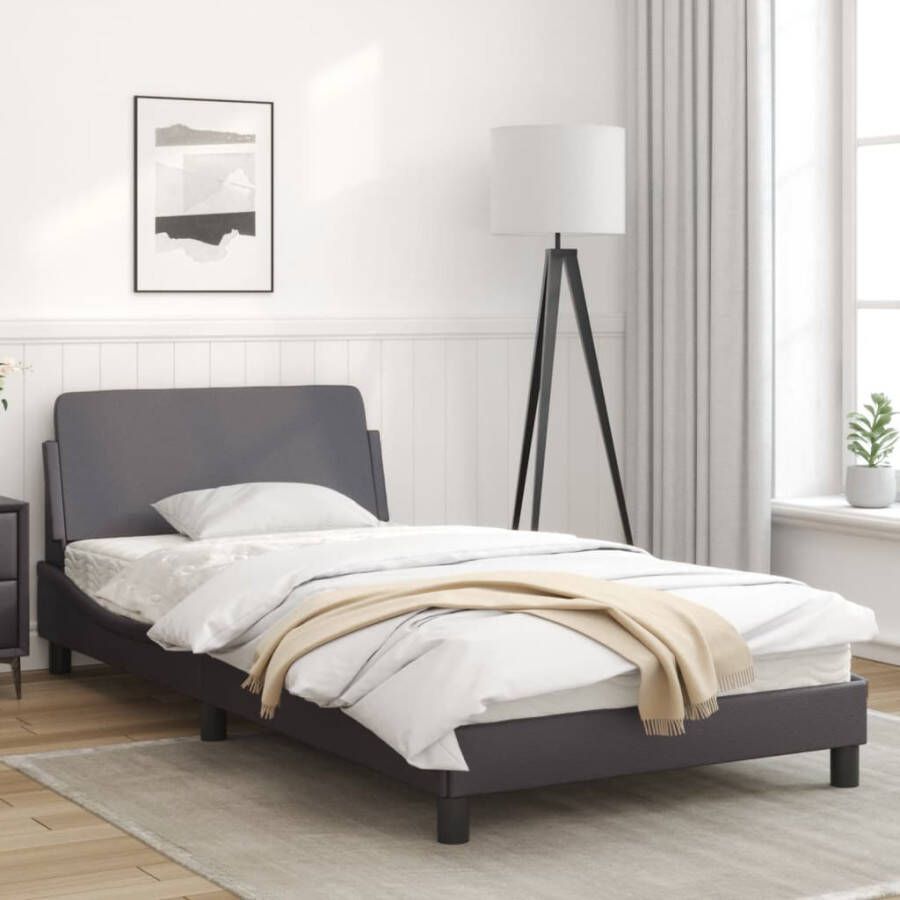 VidaXL -Bedframe-met-hoofdbord-kunstleer-grijs-100x200-cm