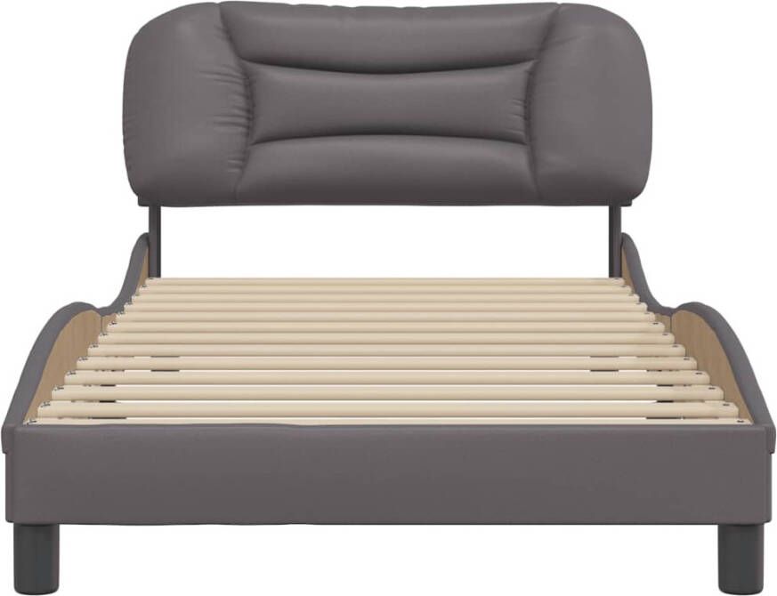 VidaXL -Bedframe-met-hoofdbord-kunstleer-grijs-100x200-cm - Foto 2