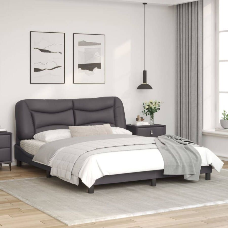 VidaXL -Bedframe-met-hoofdbord-kunstleer-grijs-160x200-cm - Foto 1