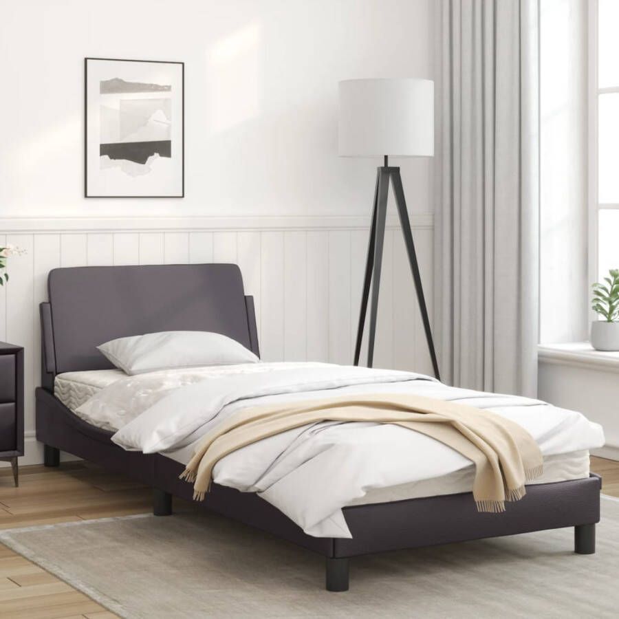 VidaXL -Bedframe-met-hoofdbord-kunstleer-grijs-80x200-cm