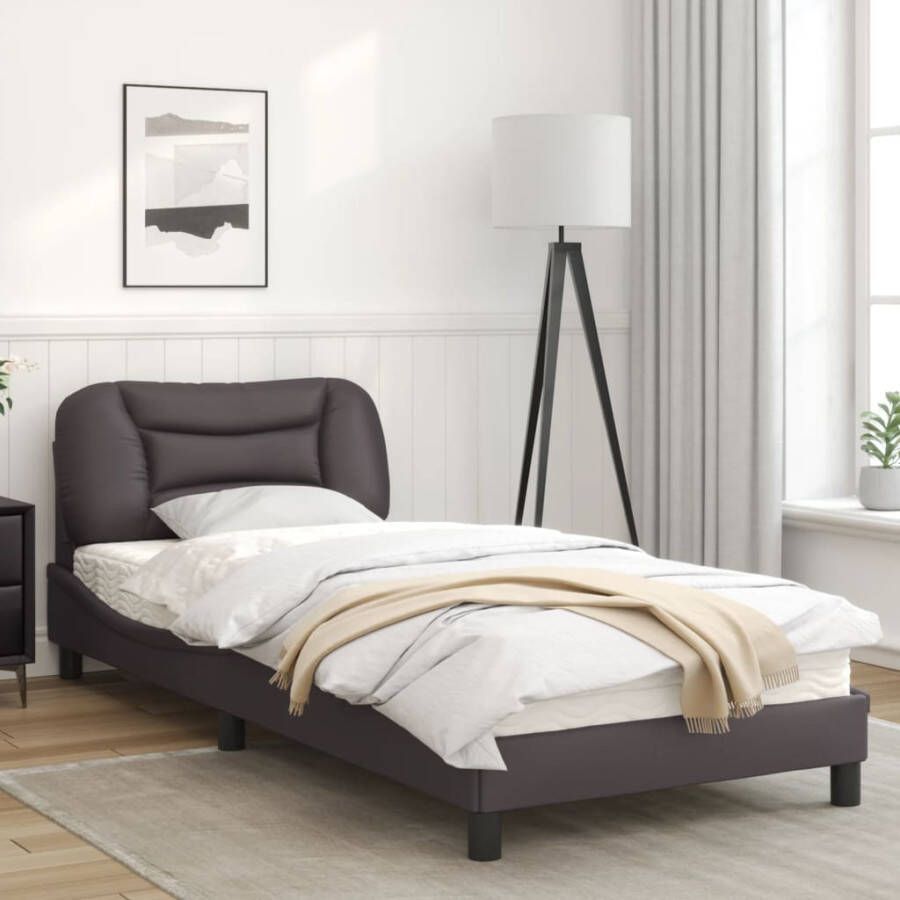 VidaXL -Bedframe-met-hoofdbord-kunstleer-grijs-80x200-cm - Foto 1