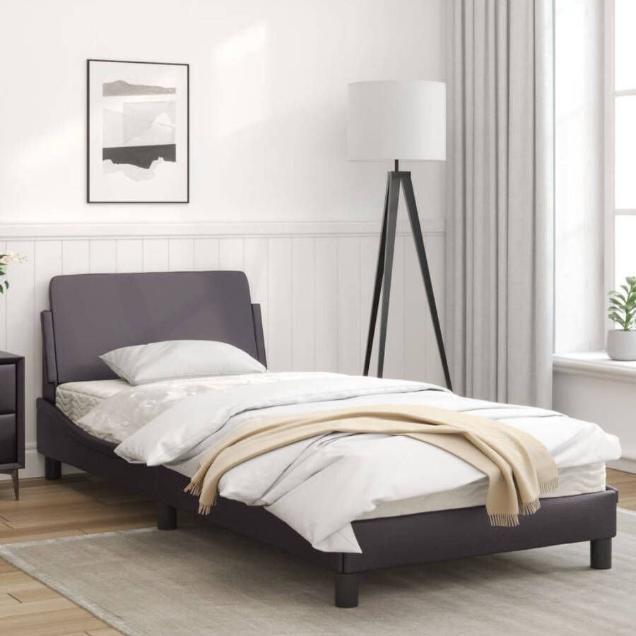 VidaXL -Bedframe-met-hoofdbord-kunstleer-grijs-90x200-cm