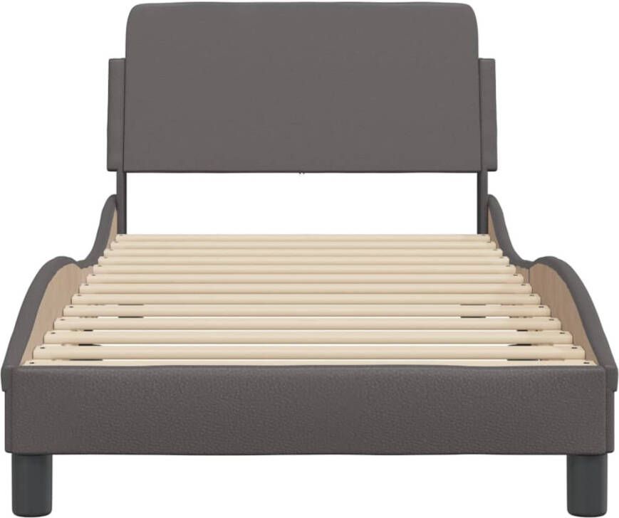 VidaXL -Bedframe-met-hoofdbord-kunstleer-grijs-90x200-cm - Foto 2