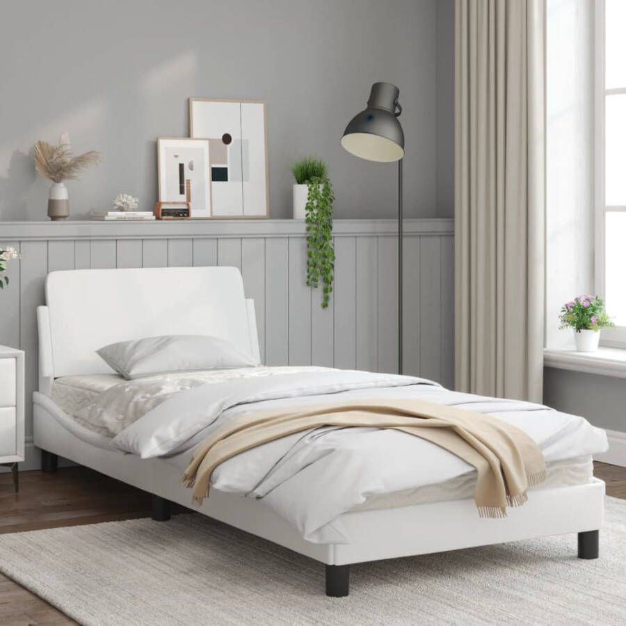VidaXL -Bedframe-met-hoofdbord-kunstleer-wit-90x190-cm