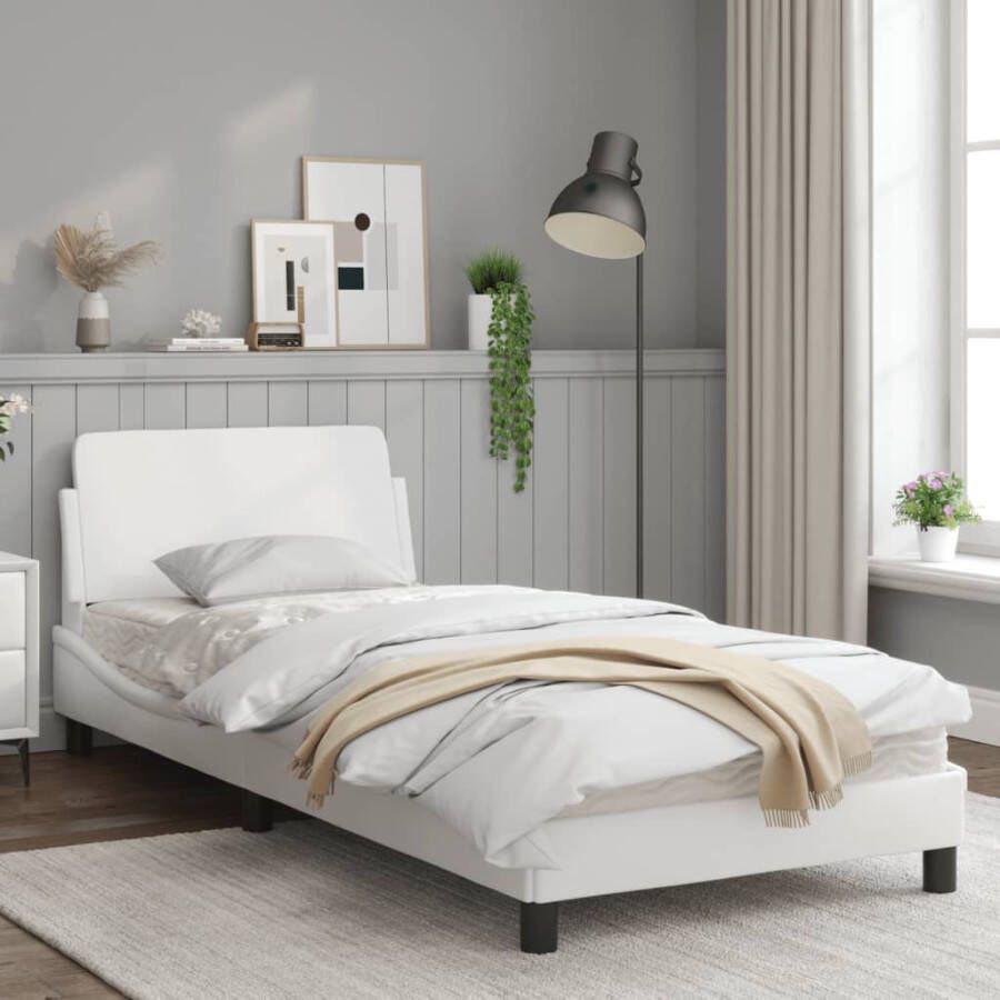 VidaXL -Bedframe-met-hoofdbord-kunstleer-wit-90x200-cm
