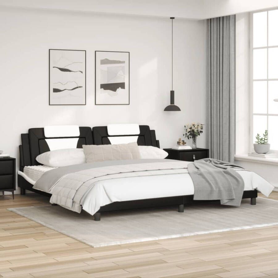 VidaXL Bedframe Viana zonder matras kunstleer zwart en wit 200x200 cm