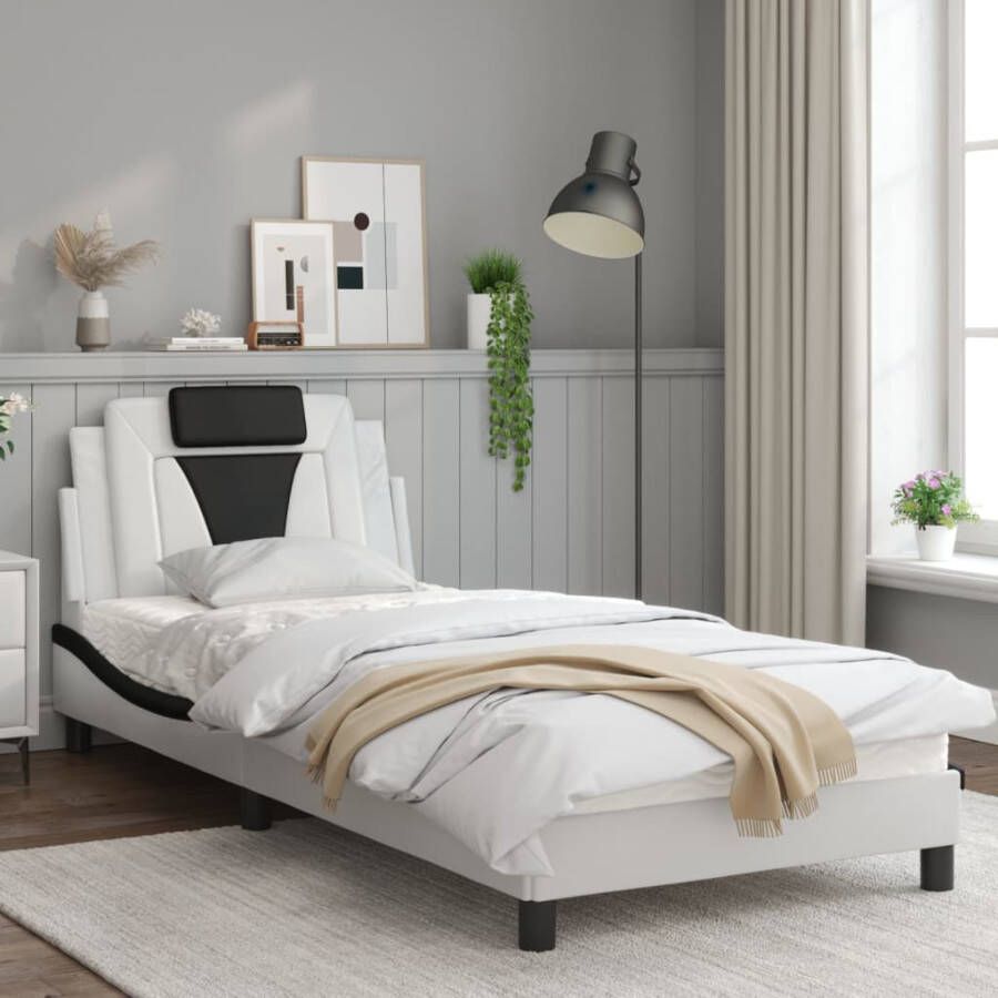 VidaXL Bedframe Viana zonder matras kunstleer zwart en wit 90x190 cm