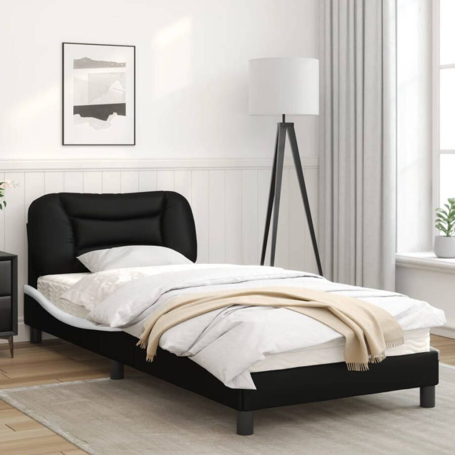 VidaXL -Bedframe-met-hoofdbord-kunstleer-zwart-en-wit-90x190-cm - Foto 2