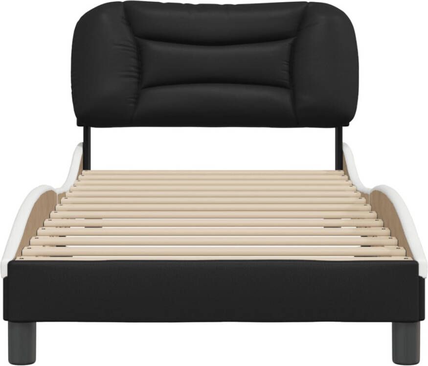 VidaXL -Bedframe-met-hoofdbord-kunstleer-zwart-en-wit-90x190-cm - Foto 3