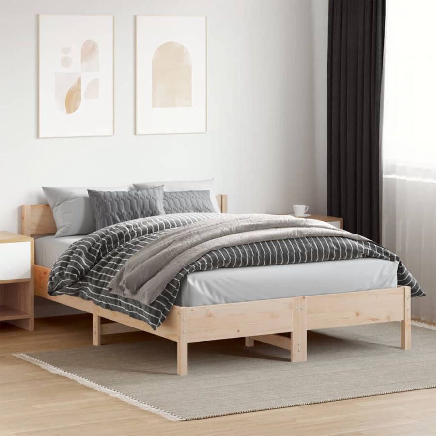 VidaXL -Bedframe-met-hoofdbord-massief-grenenhout-160x200-cm