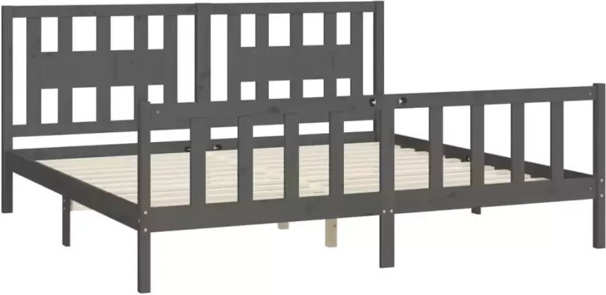 VidaXL -Bedframe-met-hoofdbord-massief-grenenhout-grijs-200x200-cm - Foto 3