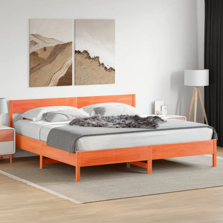 VidaXL -Bedframe-met-hoofdbord-massief-grenenhout-wasbruin-200x200-cm