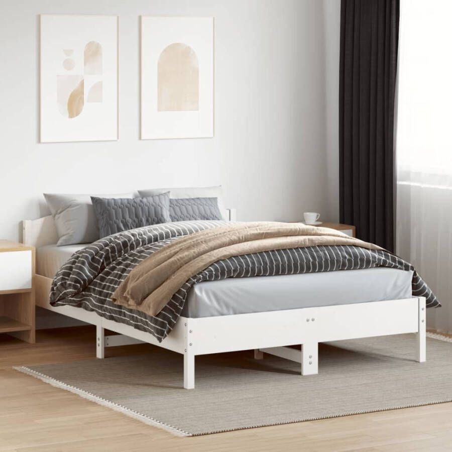 VidaXL -Bedframe-met-hoofdbord-massief-grenenhout-wit-120x200-cm