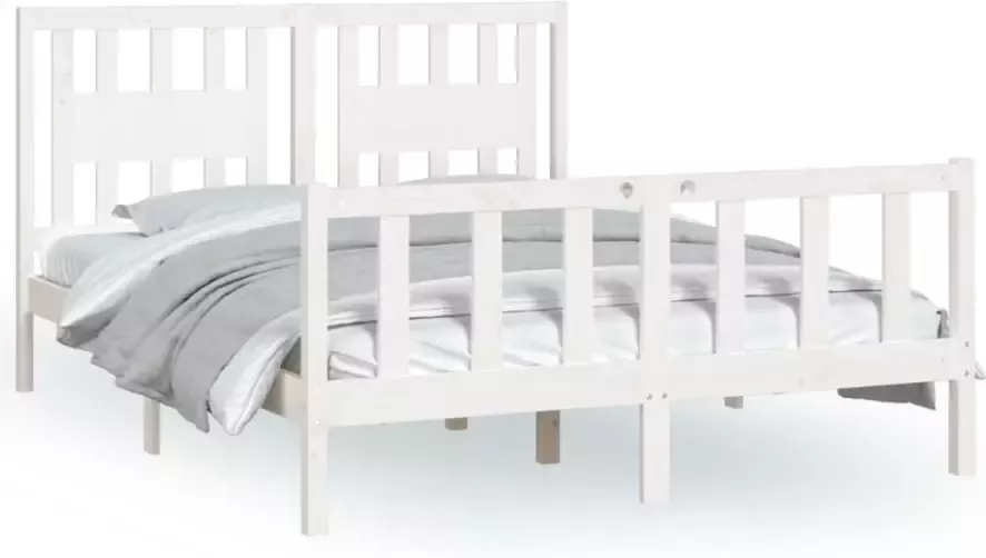 VidaXL -Bedframe-met-hoofdbord-massief-grenenhout-wit-120x200-cm - Foto 5