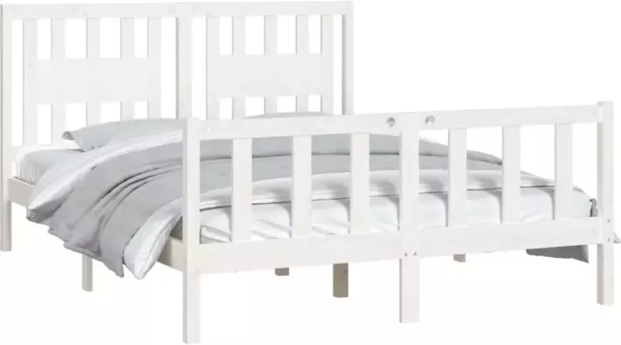 VidaXL -Bedframe-met-hoofdbord-massief-grenenhout-wit-120x200-cm - Foto 4