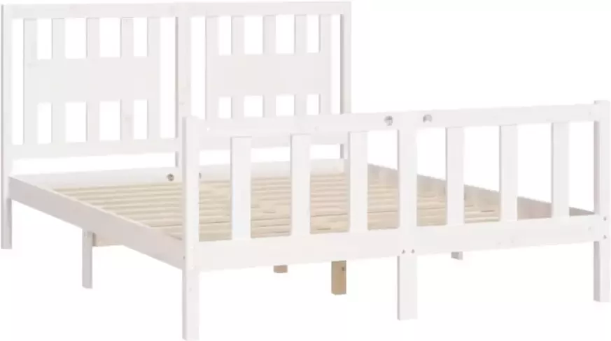 VidaXL -Bedframe-met-hoofdbord-massief-grenenhout-wit-140x200-cm - Foto 3