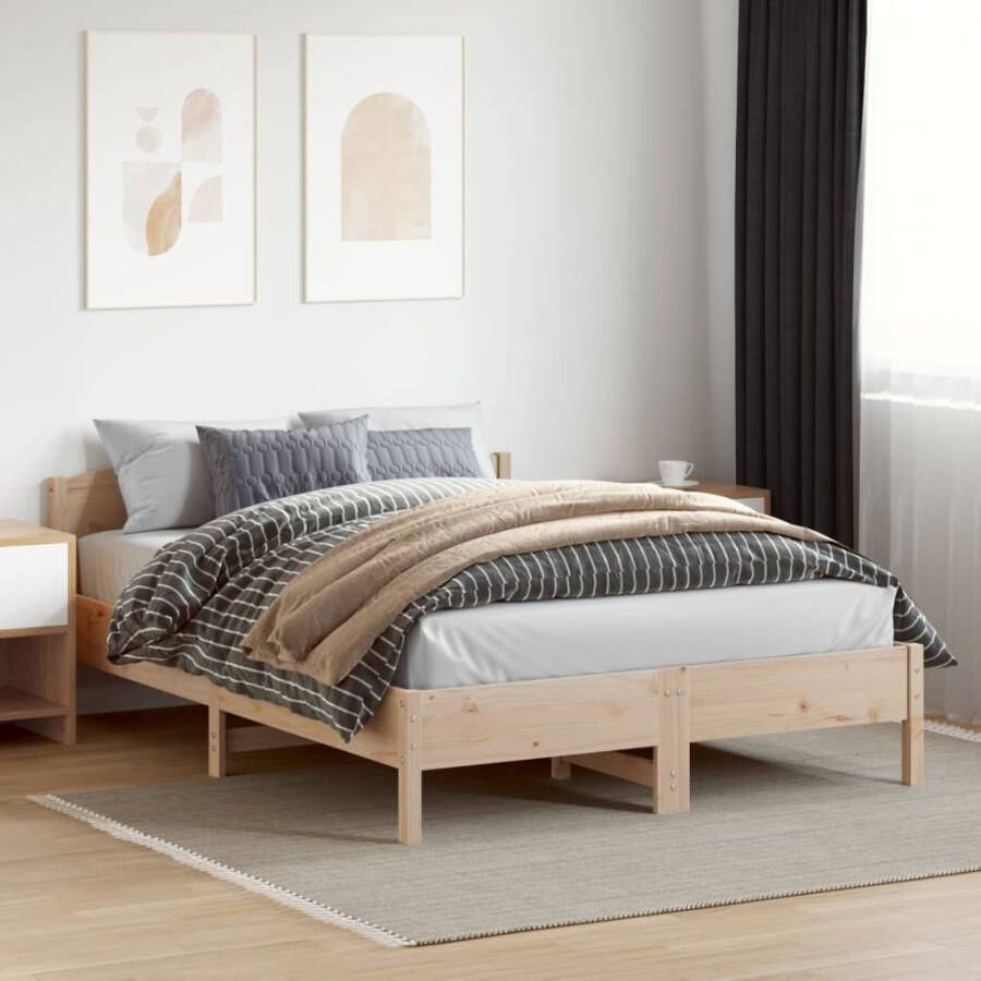 VidaXL -Bedframe-met-hoofdbord-massief-grenenhout-wit-140x200-cm