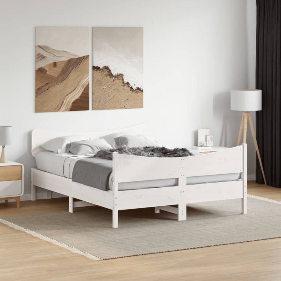 Vida XL Bedframe met hoofdbord massief grenenhout wit 140x200 cm SKU: V3216382 - Foto 2