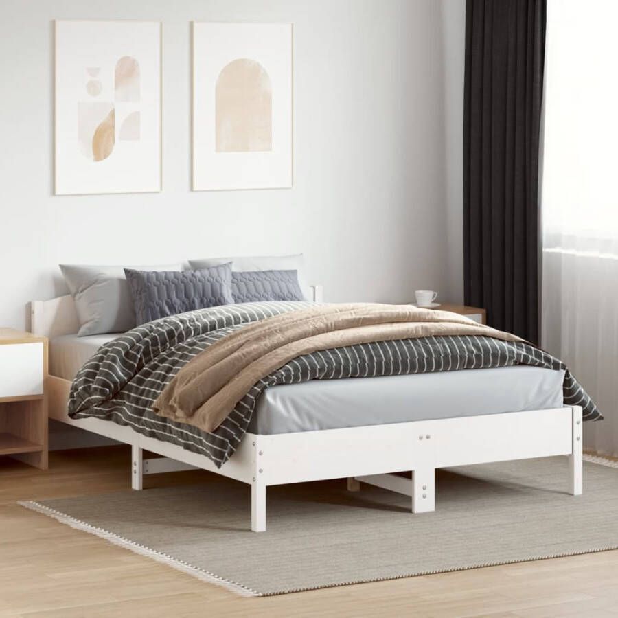 VidaXL -Bedframe-met-hoofdbord-massief-grenenhout-wit-150x200-cm