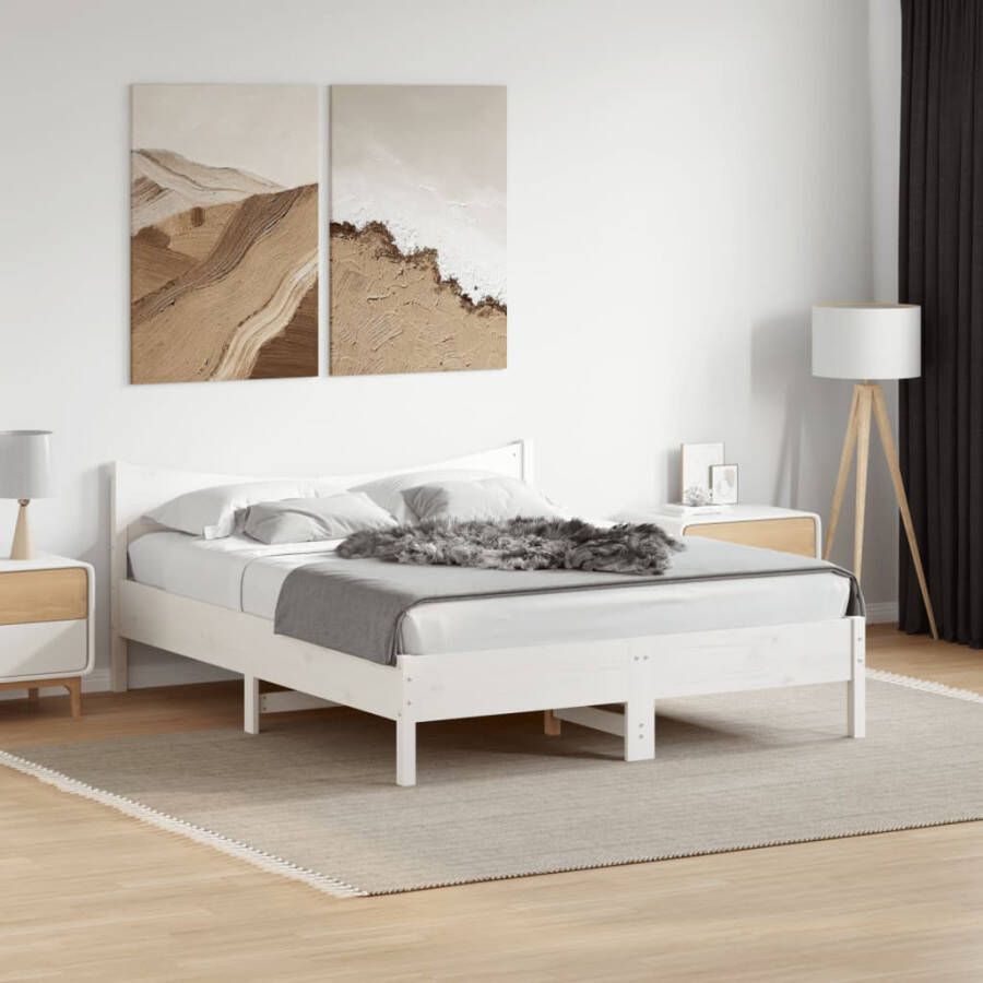 VidaXL -Bedframe-met-hoofdbord-massief-grenenhout-wit-150x200-cm