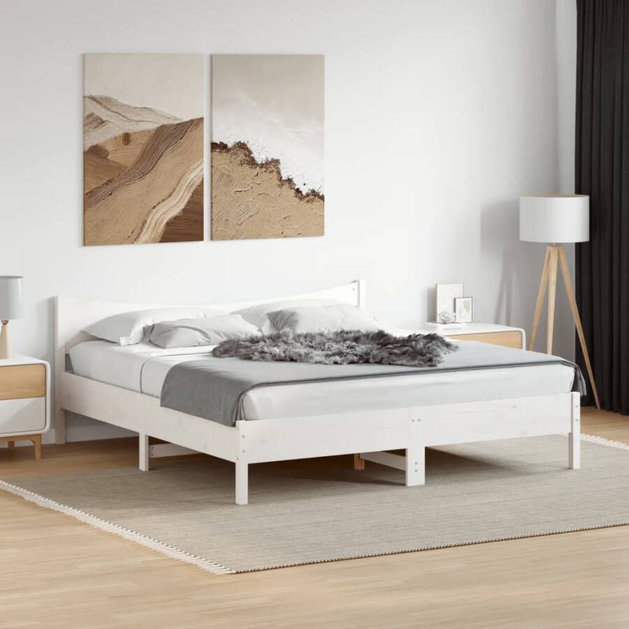 VidaXL -Bedframe-met-hoofdbord-massief-grenenhout-wit-180x200-cm