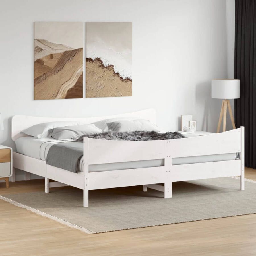 VidaXL -Bedframe-met-hoofdbord-massief-grenenhout-wit-180x200-cm - Foto 1