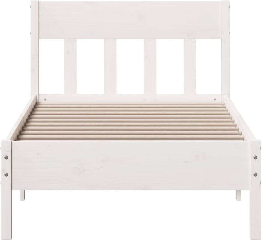 VidaXL -Bedframe-met-hoofdbord-massief-grenenhout-wit-75x190-cm - Foto 2