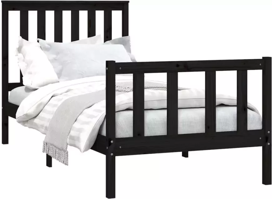 VidaXL -Bedframe-met-hoofdbord-massief-grenenhout-zwart-100x200-cm - Foto 4