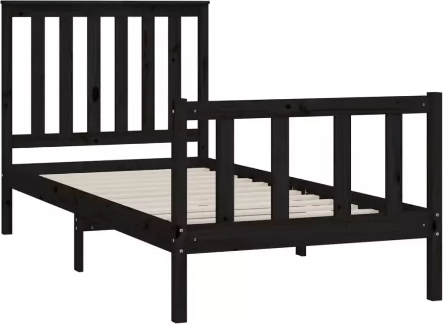 VidaXL -Bedframe-met-hoofdbord-massief-grenenhout-zwart-100x200-cm - Foto 3