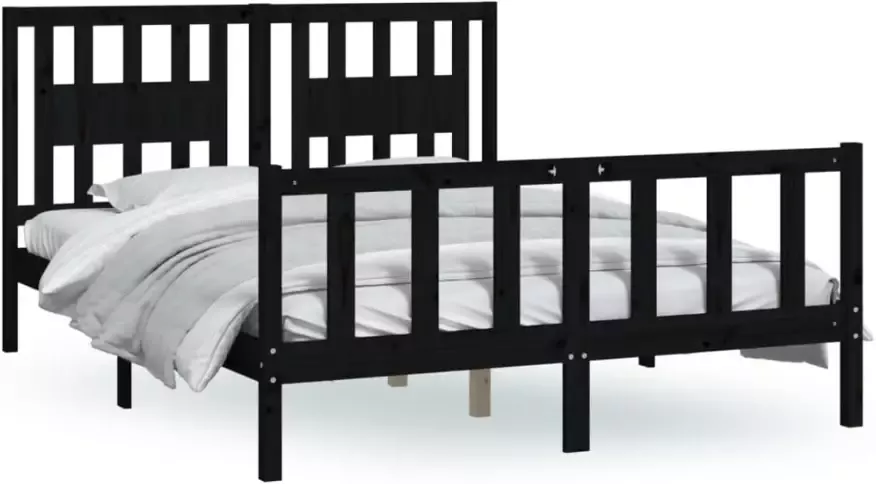 VidaXL -Bedframe-met-hoofdbord-massief-grenenhout-zwart-140x200-cm - Foto 4