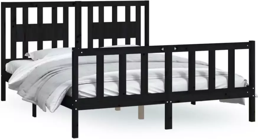 VidaXL -Bedframe-met-hoofdbord-massief-grenenhout-zwart-160x200-cm - Foto 5