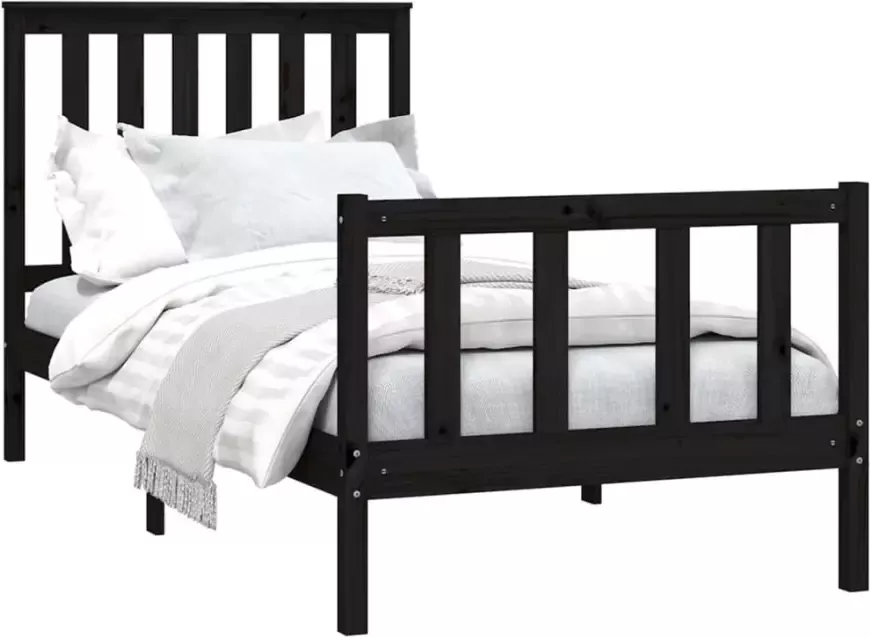 VidaXL -Bedframe-met-hoofdbord-massief-grenenhout-zwart-90x200-cm - Foto 5